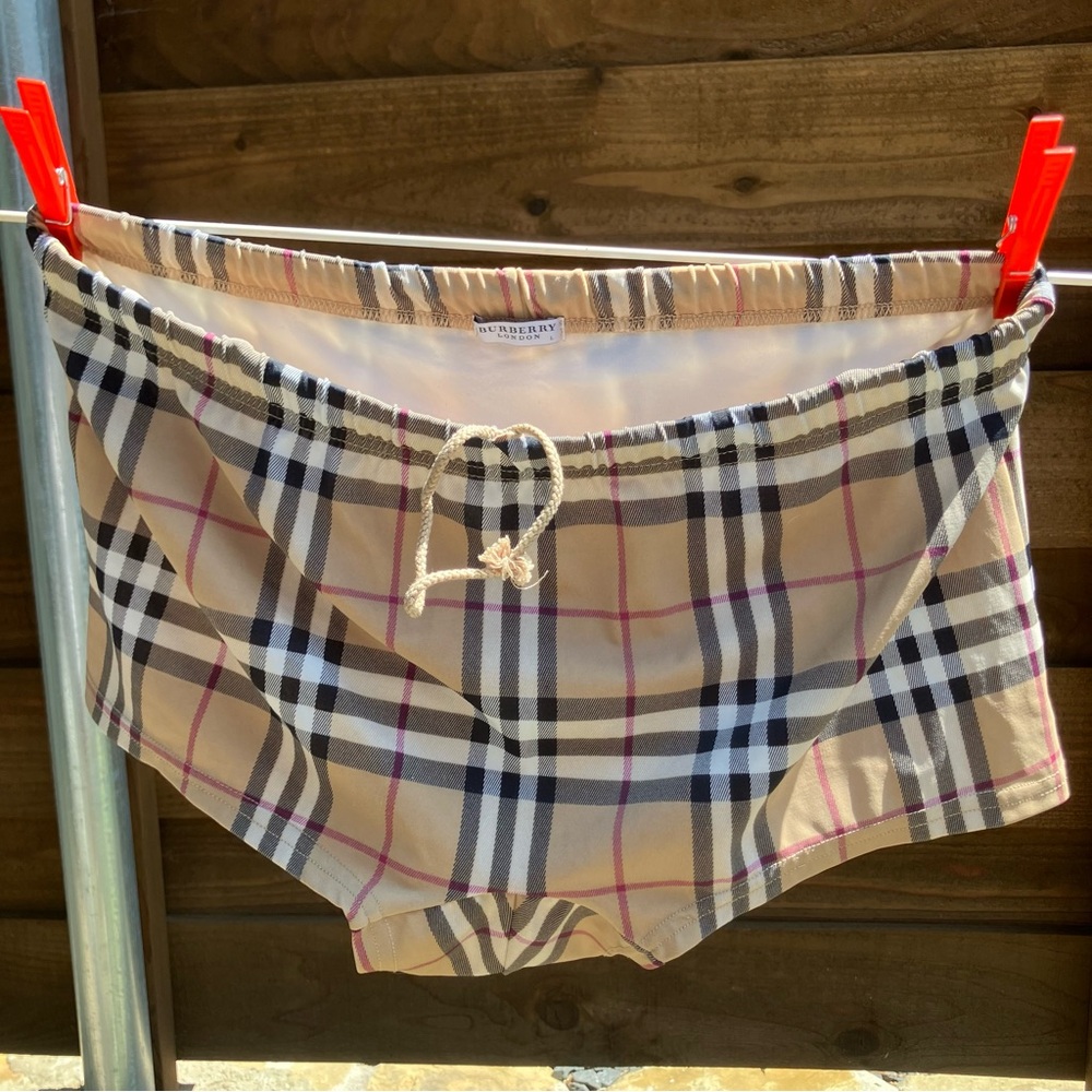 Burberry Men’s Swim Briefs, Classic Plaid Pattern Large Drawstring inside waist